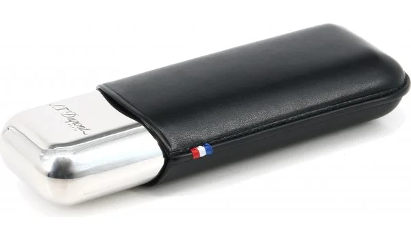 S.T. Dupont Custodia in metallo e pelle per 2 sigari nera