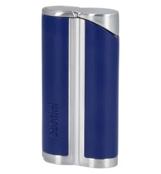Accendino a Fiamma a Getto Singolo Curvo adorini Blu / Color Argento Satinato con Punzone per Sigari Integrato