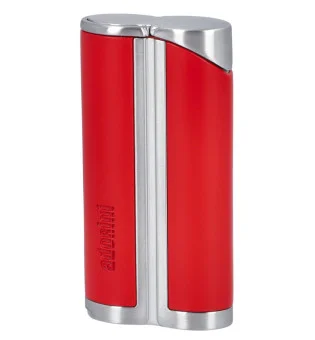 Accendino a Fiamma a Getto Singolo Curvo adorini Rosso / Color Argento Satinato con Punzone per Sigari Integrato