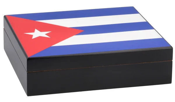 Humidor per sigari Superficie Nera con Bandiera Cubana