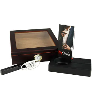 Humidor BigSmoke Set marrone con coperchio di vetro foto 7