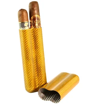 Custodia per Sigari in Fibra di Carbonio Color Oro per 2 Sigari con Calibro ad Anello 57