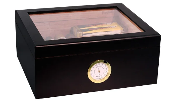 Humidor BigSmoke medio nero con coperchio in vetro