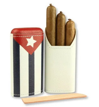 Custodia per sigari adorini in vera pelle per 2-3 sigari con bandiera cubana