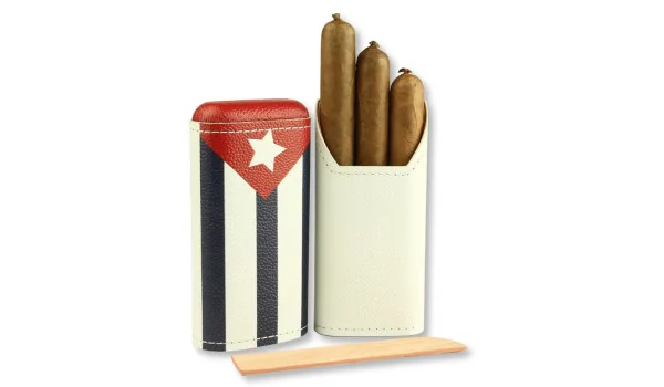 Custodia per sigari adorini in vera pelle per 2-3 sigari con bandiera cubana