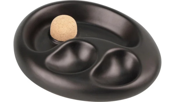 Posacenere per pipa in ceramica ovale nero opaco con 2 ripiani