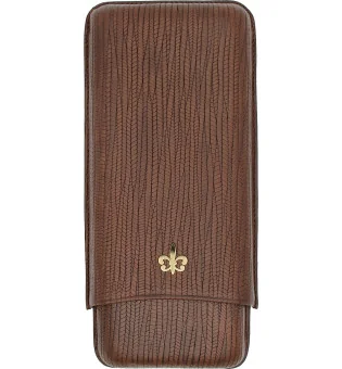 Custodia per Sigari Montecristo Fleur de Lis in pelle marrone 3 pezzi.