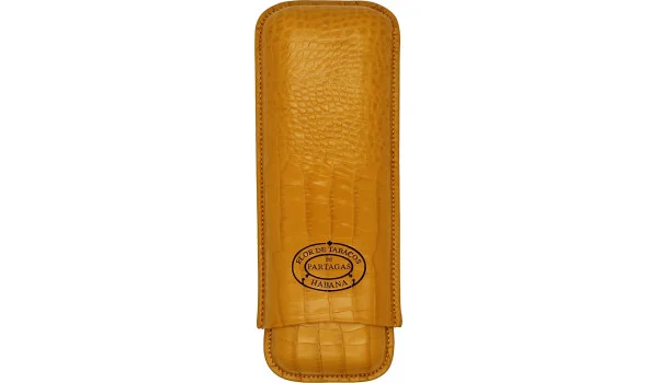 Custodia per sigari Partagas in pelle color senape per 2 sigari