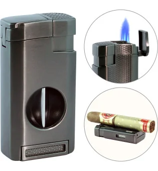 Accendino adorini Triple Jet V-Cut Canna di Fucile Nero